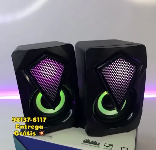 Caixinha de som Para PC com Luzes RGB - Entrega das 9 até as 22hrs