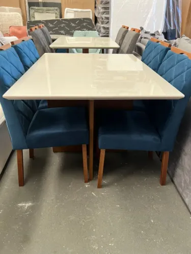 Mesa de Vidro com 4 Cadeiras Azul NOVO FRETE GRÁTIS