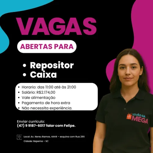 Vaga para repositor e caixa