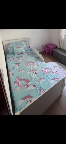 Bicama Infantil Solteiro 100 Mdf Bibox Cama Auxiliar Com Rodizio Nuvem Colchão incluso