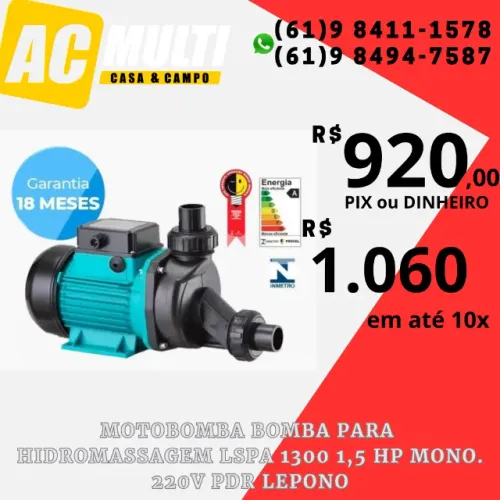 Motobomba Bomba para Hidromassagem LSPA 1300 1,5 HP mono. 220V pdr Lepono