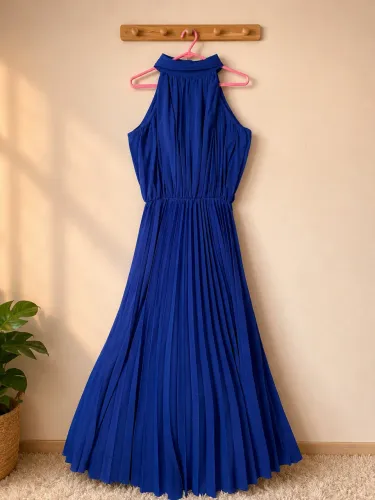 Vestido de festa, azul royal plissado,vestido longo nenhuma modificação, veste M,G e GG 
