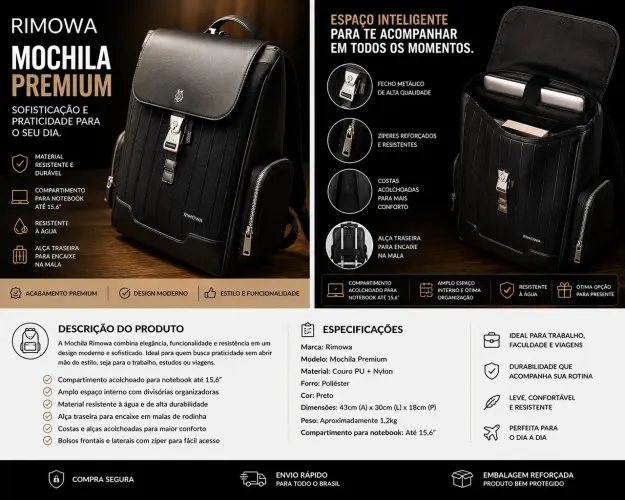 MOCHILA RIMOWA PREMIUM - ELEGÂNCIA, RESISTÊNCIA E PRATICIDADE