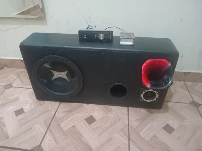 Caixa de som automotivo e residencial vem 1 falante de 12 +fonte+rádio Bluetooth + cor++tu
