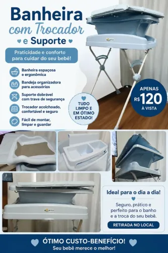 Banheira com trocador e suporte