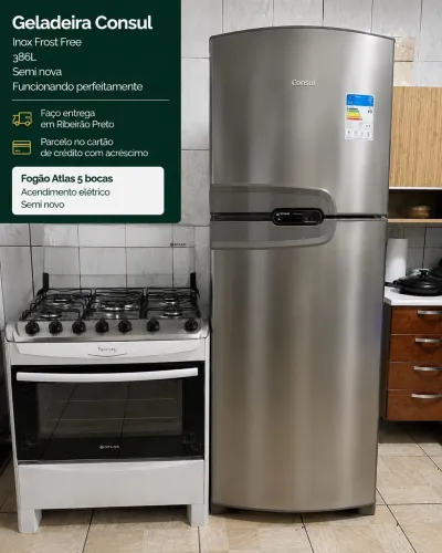 Geladeira Consul inox Frost free e Fogão Atlas 5 Bocas