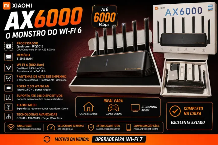 Roteador Xiaomi AX6000 Wi-Fi 6  <br>Valor 850,00