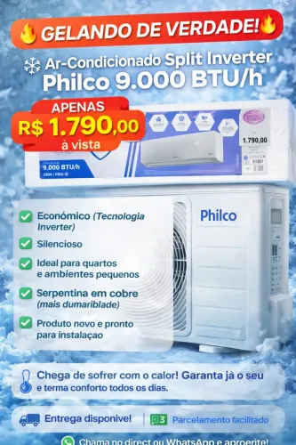 AR-CONDICIONADO PHILCO INVERTER 9.000 BTUs - NOVO E LACRADO