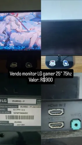 Monitor gamer LG ultrawide 25" 75hz