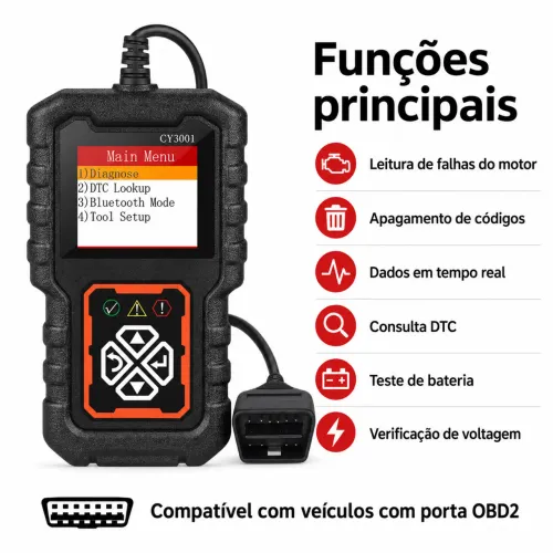 Scanner Automotivo OBD2 CY3001 Teste Bateria Novo