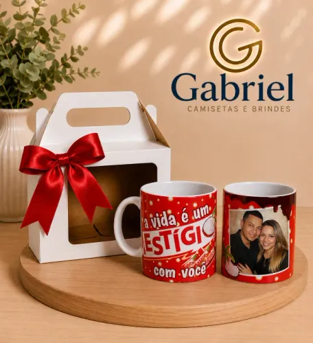 Caneca Porcelana Tema Chocolate + caixinha p/ dia dos Namorados