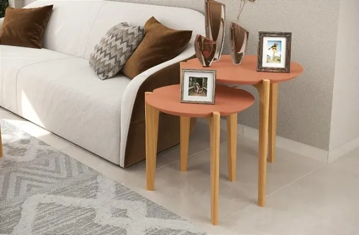CONJUNTO MESA LATERAL - PÈS EM MADEIRA