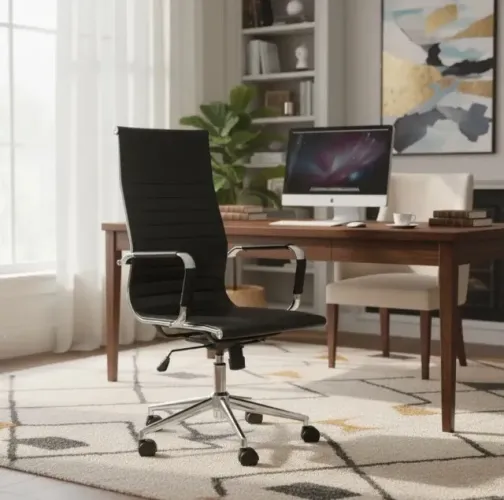 Cadeira de Escritório Presidente Esteirinha Charles Eames Cromada Preta