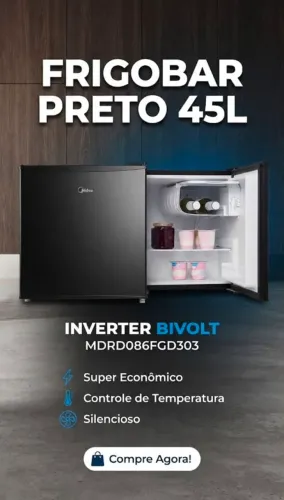 FRIGOBAR PRETO 45 L INVERTER BIVOLT