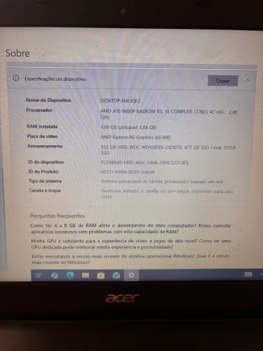 Notebook Acer Aspire E5 branco 