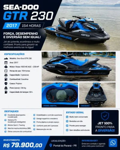 Moto aquática - Jetski Jet ski gtr 230 GTR230 Seadoo - Melhor custo benefício atualmente 