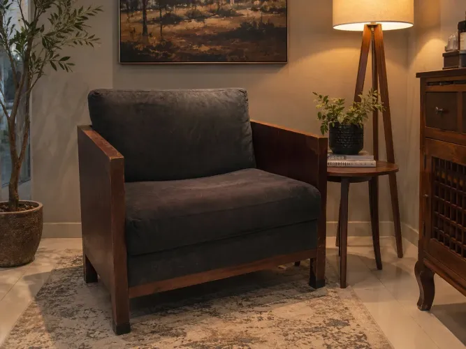 Venda par de poltronas - madeira e suede preto 