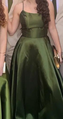 Vestido Longo Verde Oliva Acetinado - Costas Abertas