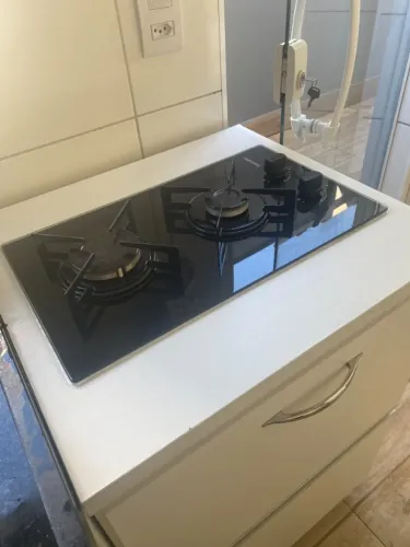 Kit Cooktop 2 Bocas Vidro Preto + Balcão com Gavetão
