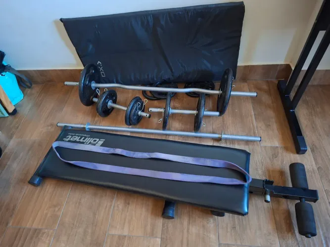 Kit Musculacao Completo - Anilhas 50kg + Barras + Banco + Acessorios