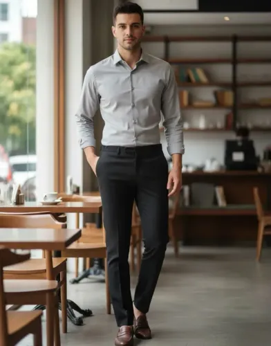 Calça Slim Masculina preta Suaves Listas 42 