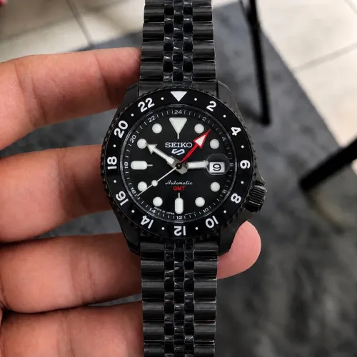 Relógio Seiko Sport 5 gmt preto full black automático 