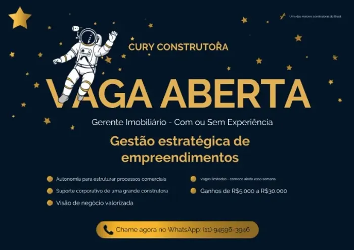 Gerente Imobiliário | Com ou Sem Experiência