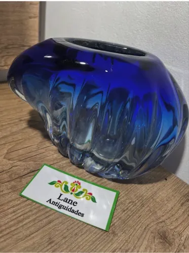 Belíssimo Vaso Em Murano Detalhes Degradê Azul .