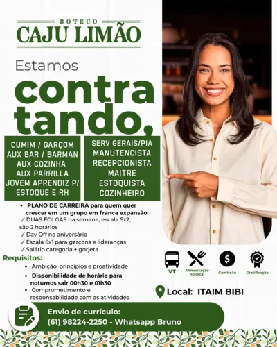 OPORTUNIDADES EMPREGO EM BOTECO NO ITAIM BIBI