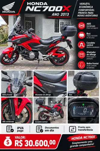 Moto NC700x ABS combined completa de acessórios
