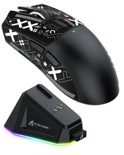 Mouse Gamer Attack Shark X11 PRETO - Sensor PAW3311 - Tri-Mode wireless - Dock RGB - NOVO