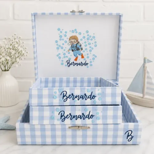 Kit Luxo - Caixa Maternidade Menino + 2 Bandejas Personalizadas