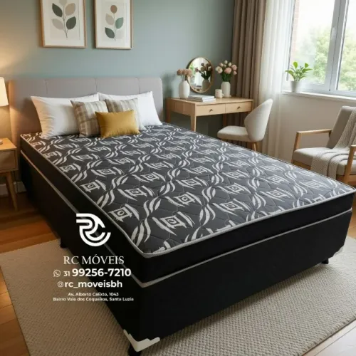 Box Cama Casal Completo Densidade 33 1,38m x 1,88m Floral Bege Luxo