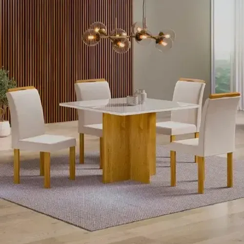 Sala de Jantar Mesa Salinas Tampo com Vidro 90x90 e 4 Cadeiras Londres - Em Promoção 