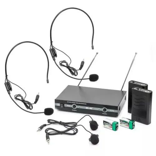  Kit Microfones Sem Fio Duplo Lapela e Duplo Headset LE-910