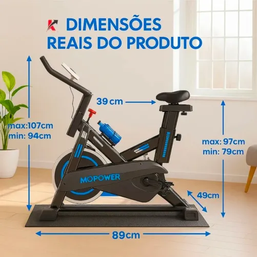 Bicicleta Ergométrica Profissional Spinning | Inércia 17kg | Suporta 120 kg | Preto e Azul