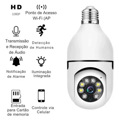 Câmera lâmpada visão noturna comando de voz. Anúncio somente atacado 