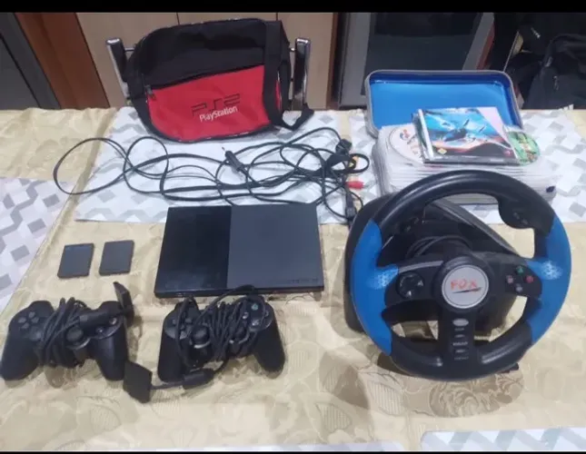 PlayStation 2 destravado kit direção câmbio acelerador sacola para guardar mais 80 jogos