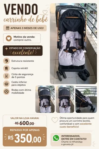Carrinho de bebê semi-novo