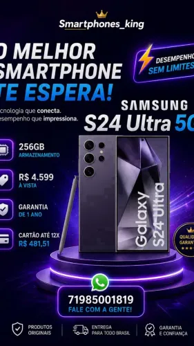 Samsung Galaxy S24 ultra 256gb, lacrado, nota fiscal e garantia de 1 ano