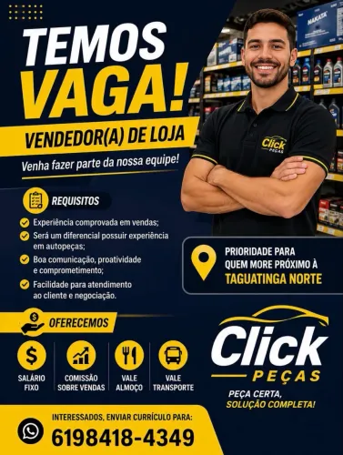 Vaga para Vendedor de Autopeças com Experiência
