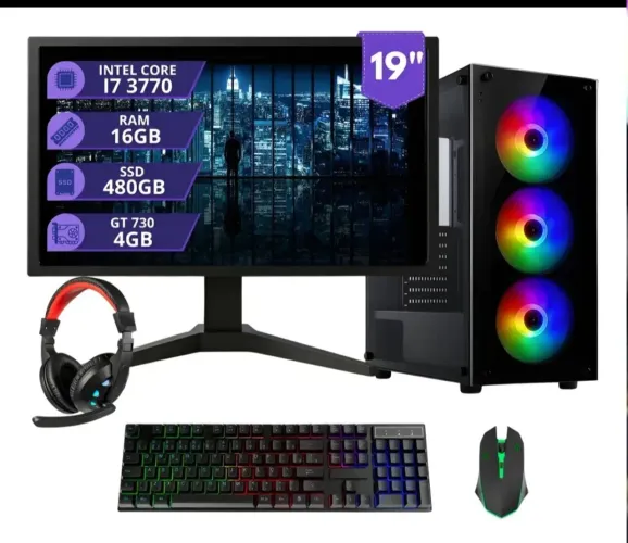 Pc Gamer I7 3.4ghz 16gb Ssd 480gb Placa Video 4gb Monitor 19
