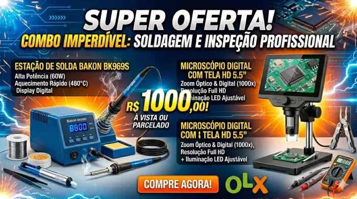 Kit solda bakon bk969s + microscópio com tela