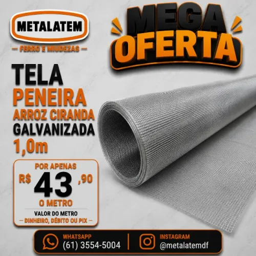 Tela Peneira Arroz Ciranda Galvanizada 1,00 m - Vendida por Metro