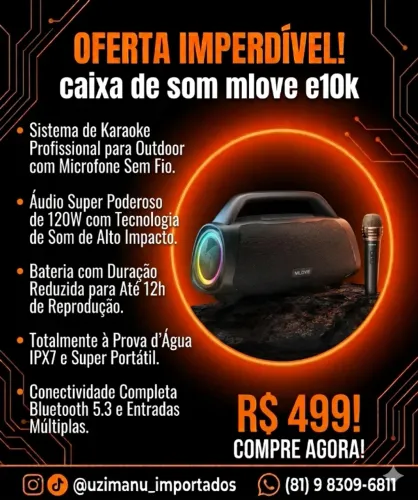 Caixa de Som Mlove E10K - Potência e Estilo na Sua Música!
