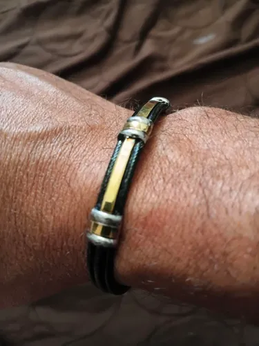 Bracelete aço com ouro
