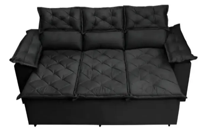 Sofá 3 Lugares Retrátil e Reclinável Cama in Box Compact 2,00 Velsoft Preto