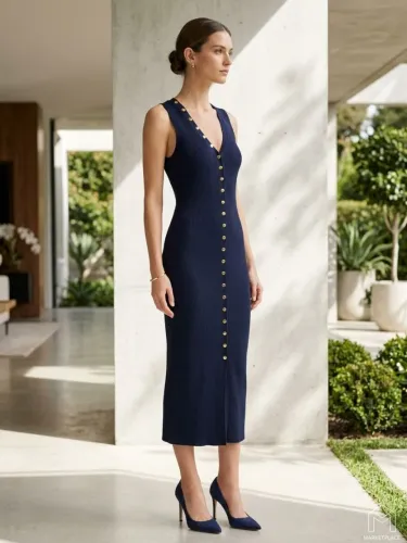 Vestido Zara trico azul marinho, P