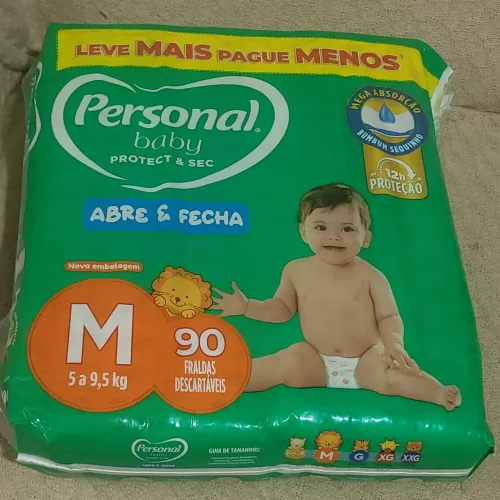 Fralda Personal Baby Protect Sec M <br>Sec Tamanho M Personal<br>Pacote fechado com 90<br>unidades