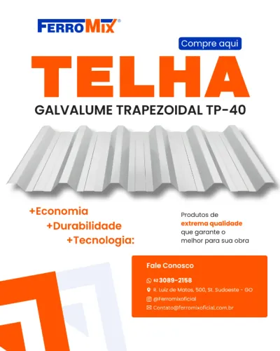 Telha de Zinco - Galvalume - Trapezoidal - Entrega rápida - Parcelamento em 10x